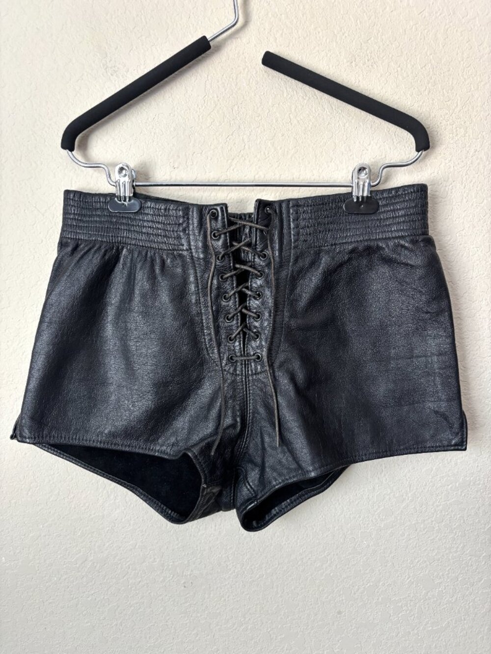 Mr. Leathers Lace Up Leather Shorts Grunge Boho Festival